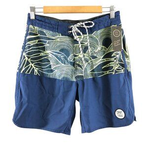 Drift Mens Board Shorts Trunks Leaf Print Lace Up Blue Green Size 30